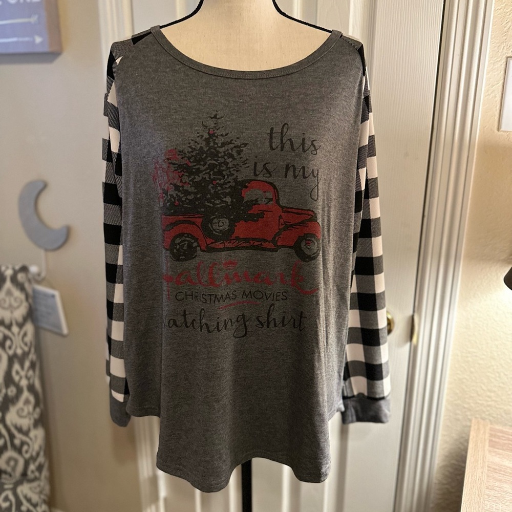 Christmas T-Shirt Size L  “This is my Hallmark Movie Watching Shirt” Red Truck